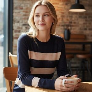 Madewell 1937 Striped Long Sleeve Crewneck Sweater Black Peach Size S